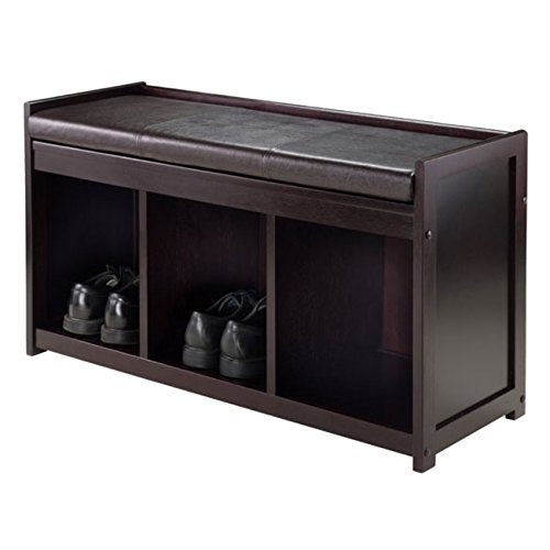 Ergode Wood Addison 4-Piece Storage Bench Set | 3 Cubbies & Black Baskets | Espresso Finish | Sturdy Solid Wood | Easy Assembly (92349-VV)