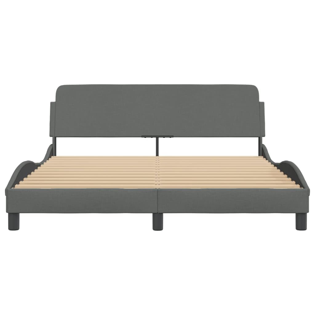 vidaXL Queen Bed Frame with Headboard - Dark Gray Fabric, Metal/Pine Wood Legs - Stylish Waved Sides - Bedroom Essential