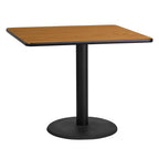 Flash Furniture Graniss 36'' Square Natural Laminate Table Top with 24'' Round Table Height Base