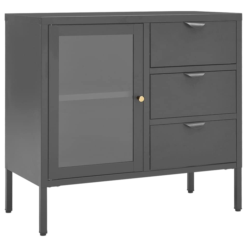 vidaXL Sideboard Anthracite 29.5&quot;x13.8&quot;x27.6&quot; Steel and Tempered Glass