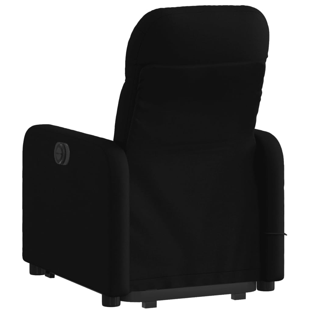 vidaXL Black Fabric Massage Power Lift Recliner Chair - Electric-Assisted Standing, Manual Reclining, Vibration Massage, Comfort Padding, and Side Pocket