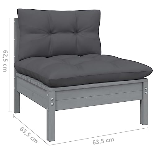 vidaXL Solid Pinewood Patio Lounge Set 8 Piece with Anthracite Cushions Garden Outdoor Lawn Yard Terrace Balcony Wooden Seat Seating Furniture