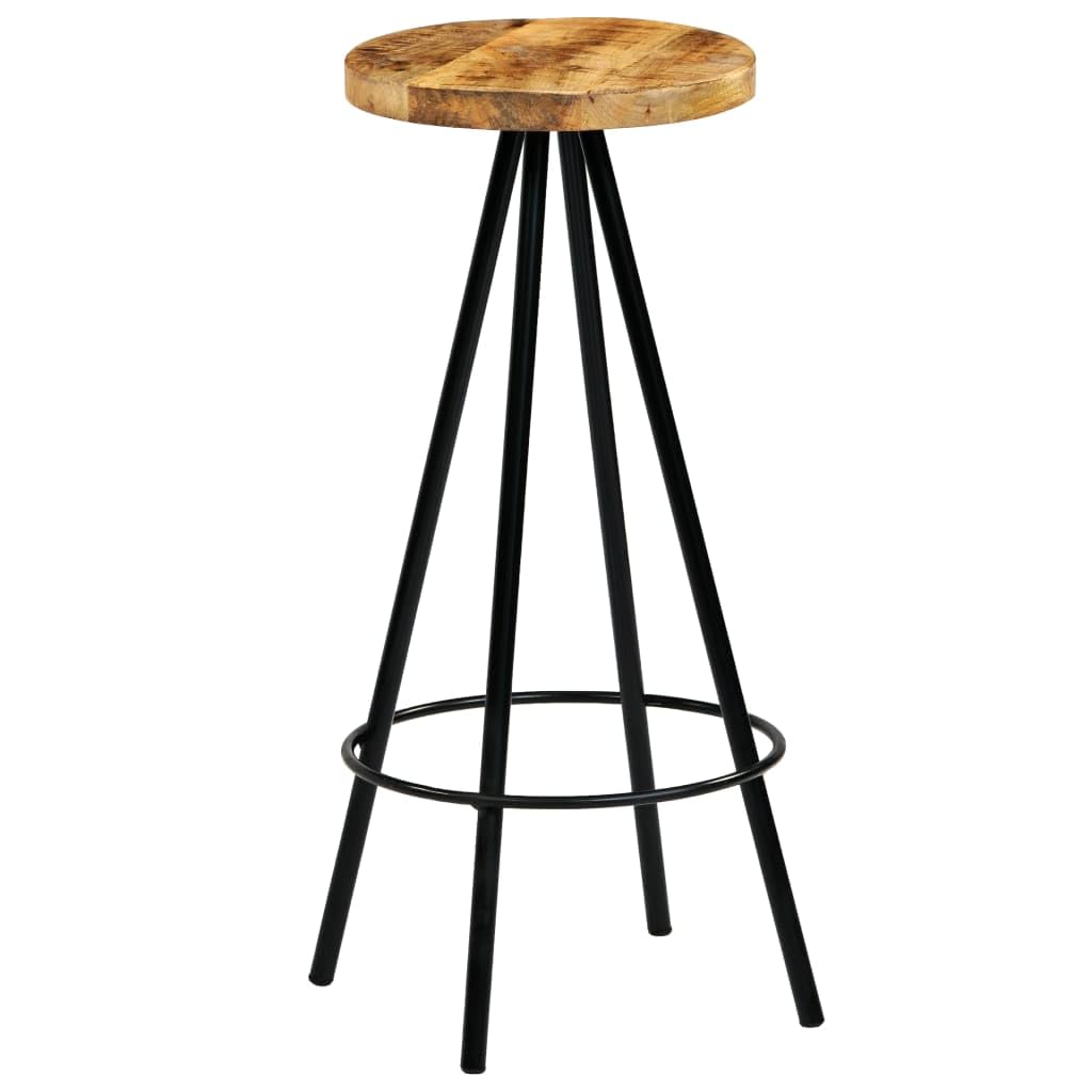 vidaXL Rustic Bar Stools Set of 2, Industrial Design with Solid Mango Wood Seats and Steel Frames, Brown