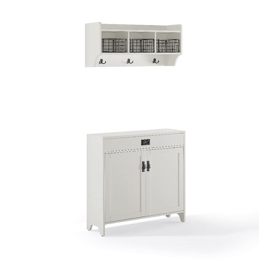 Crosley Brands KF60010WH 2 Piece Fremont Entryway Set with Accent Cabinet & Shelf - Distressed White