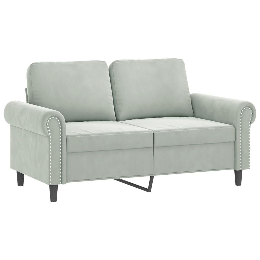 vidaXL Velvet Sofa Set 2PC - Light Gray, Modern Loveseat and Couch Combo with Cushions and Stable Metal Frame for Living Room, Lounge.
