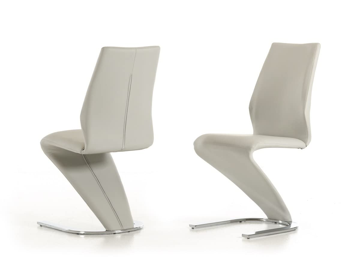 Homeroots Light Grey Steel, Faux Leather Set Of Two Light Gray Faux Leather Modern Dining Chairs