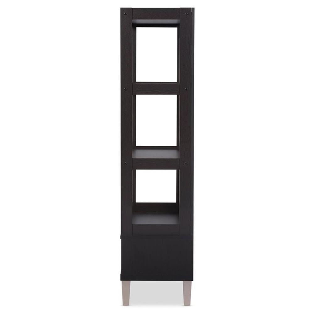Baxton Studio Kalien Modern & Contemporary Wood Bookcase with Display Shelves & Two Drawers, Dark Brown