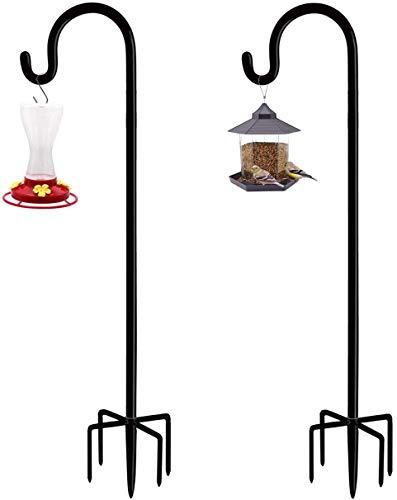 Artibear Adjustable Outdoor Shepherd Hook Stand With 5 Prong Base, 76 Inches Tall 35 In Thick, Shiny Black (2 Packs)