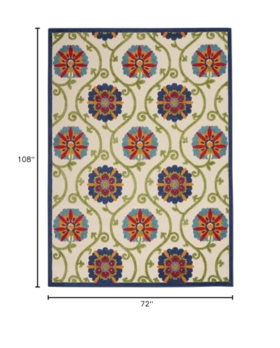 HomeRoots Blue/Multicolor 100% Polypropylene 6’ x 9’ Blue Vines Indoor Outdoor Area Rug