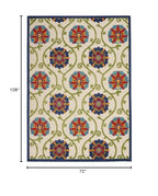 HomeRoots Blue/Multicolor 100% Polypropylene 6’ x 9’ Blue Vines Indoor Outdoor Area Rug