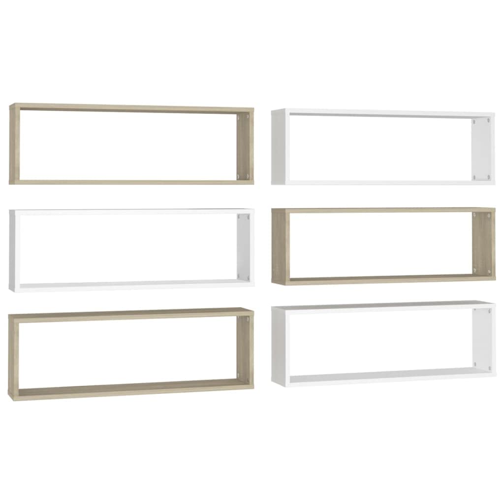 Wall Cube Shelves 6 pcs White&Sonoma Oak 80x15x26.5cm Engineered Wood