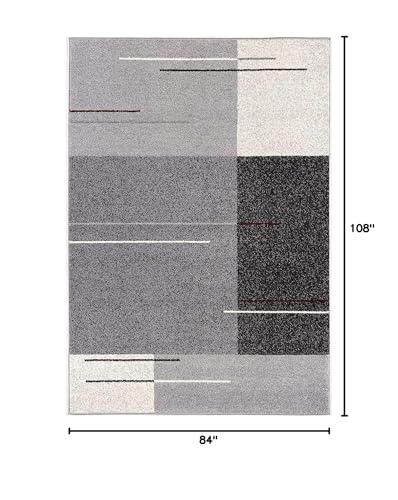 HomeRoots Grey 100% Twisted Polyester 7â€ x 9â€ Gray Modern Geometric Area Rug