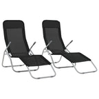 vidaXL Folding Sun Loungers 2 pcs - Textilene Black - Weather Resistant - Outdoor Beach Chairs with Adjustable Backrest and High Load Capacity