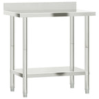 vidaXL Stainless Steel Kitchen Work Table with Backsplash - 32.5"x21.7"x36.6", Silver, Durable Prep Station for Commercial and Home Use
