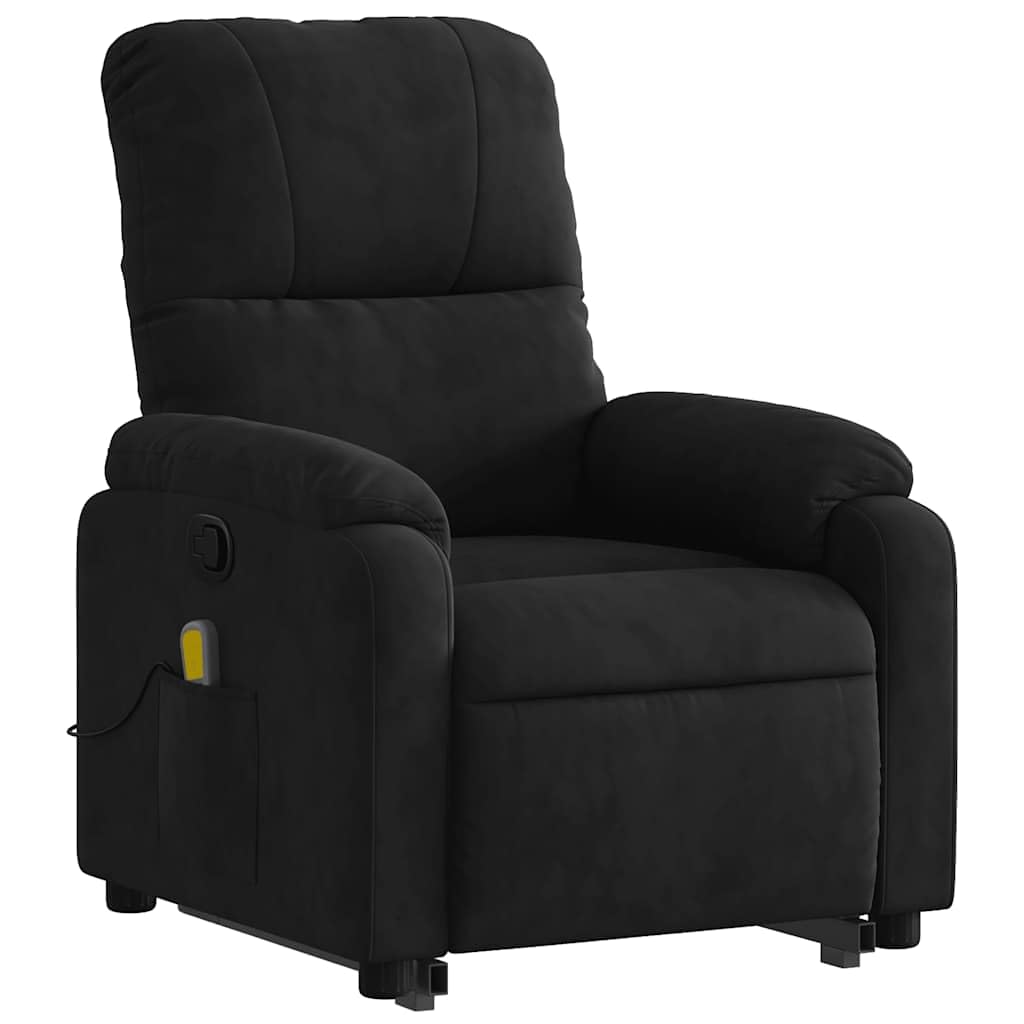 vidaXL Stand up Massage Recliner Chair - Black Microfiber Power Lift, Motorized Stand-Up Aid, Manual Recline, Vibration Massage, Comfortable Seating