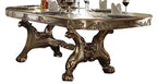Acme Dresden Wooden Trestle Dining Table with 2 Leaves in Gold Patina and Bone