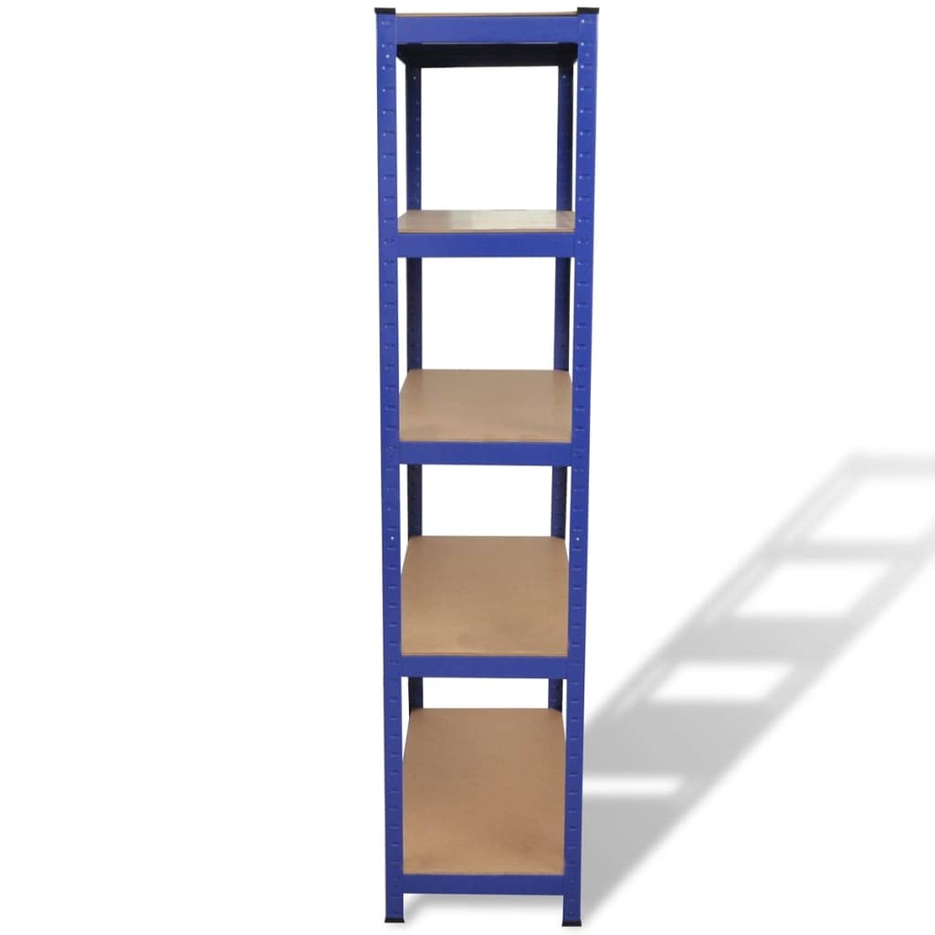 vidaXL 5-Layer Storage Shelf | Heavy Duty Blue Steel & Engineered Wood Construction | High Load Capacity up to 1929 lb | Adjustable Assembly | Ideal for Kitchens, Offices, Basements | Corrosion Re...