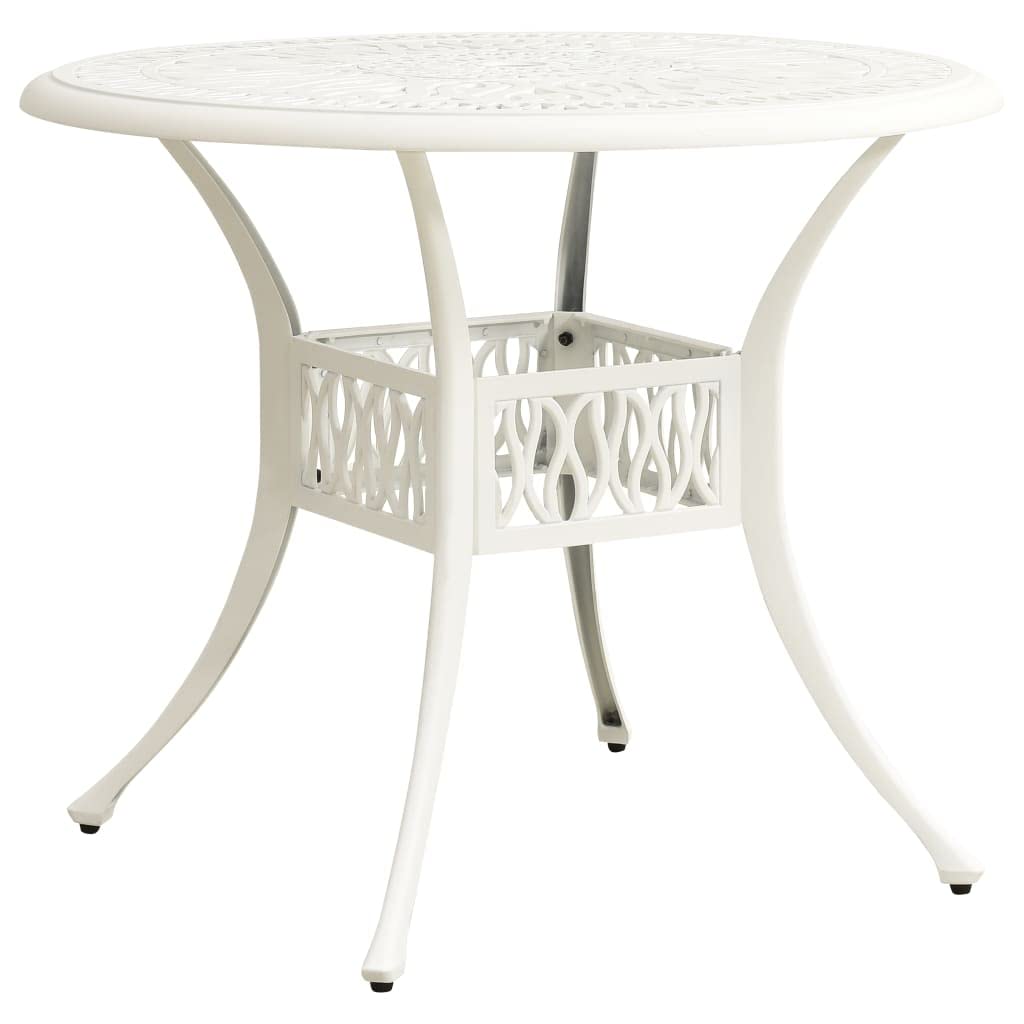 vidaXL White Cast Aluminum Outdoor Patio Table with Umbrella Hole, Round Garden Table for Drinks and Food, Sturdy and Stable, Easy Assembly, 35.4&quot; x 29.1&quot;