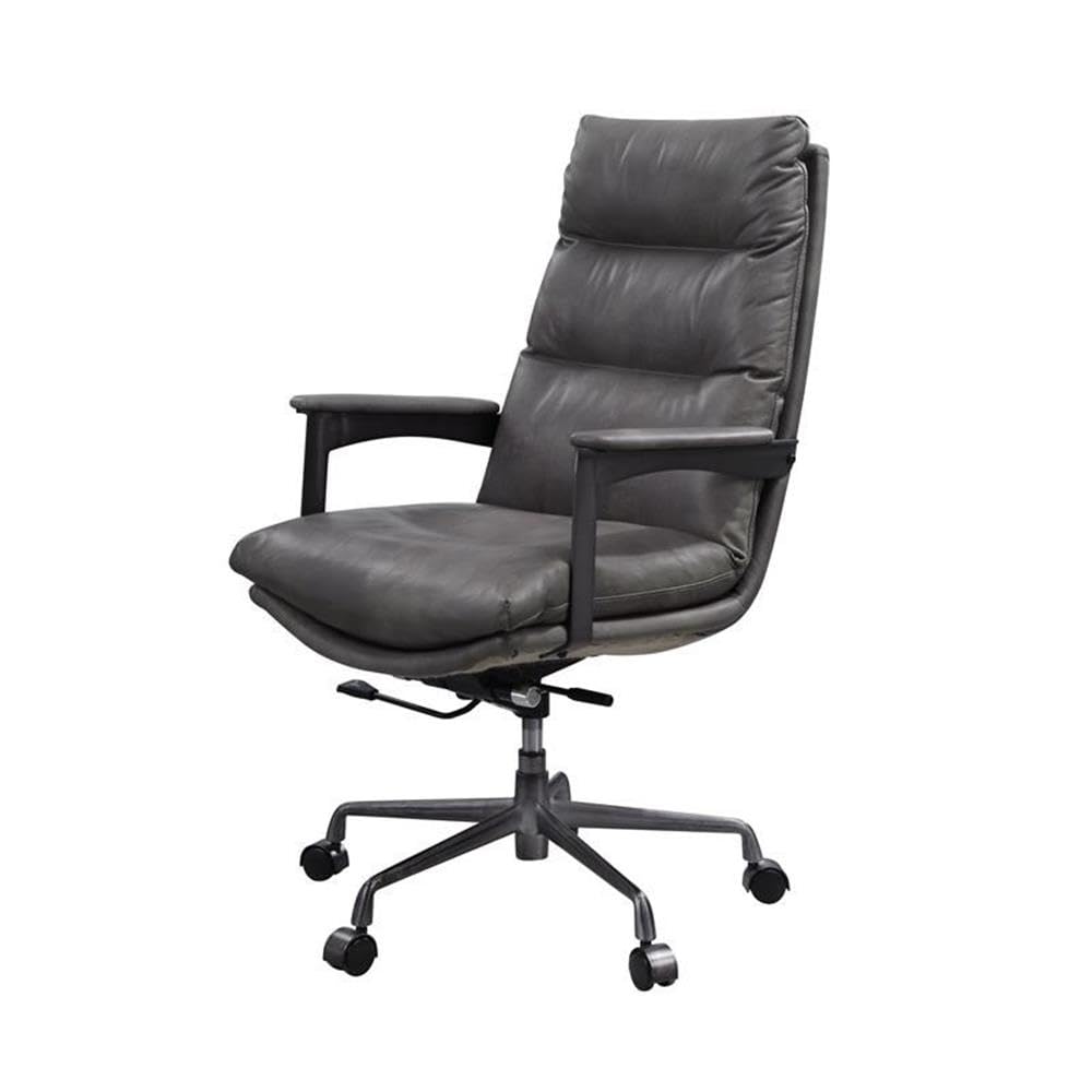 Acme Crursa Upholstered Tufted Swivel Office Chair in Gray Leather