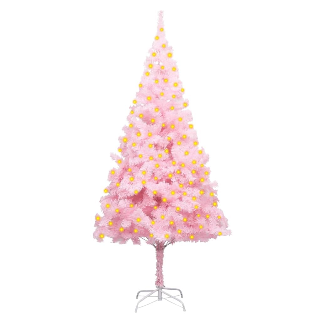 vidaXL Pink Artificial Christmas Tree – Pre-lit with 150 LED Lights and Stand, 70.9&quot; Height, PVC Construction with 564 Tips – Ideal for Festive Decorations