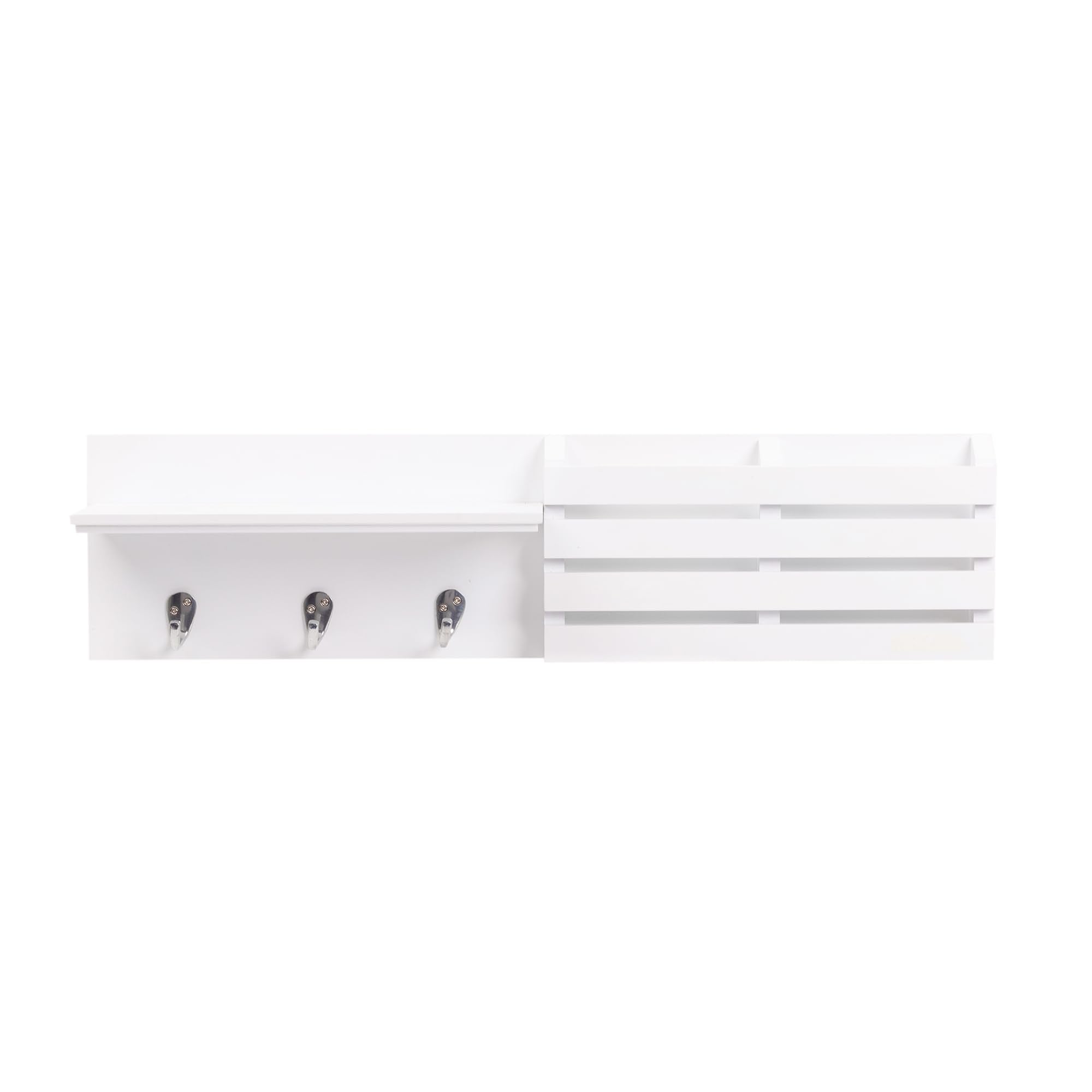 Kiera Grace Sydney Floating Modern Wall Mounted Shelf with 3 Metal Hooks and Mail Holder for Home, Office,1Pack, 24'', White