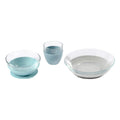Beaba 3Piece Glass And Silicone Meal Set  Easy To Clean  Dishwasher And Microwave Safe  NonSlip Suction Bottom  Includes P