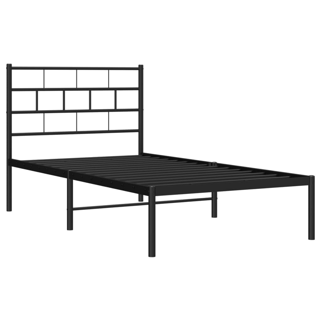 vidaXL 12-Inch Black Metal Twin Bed Frame with Headboard, Heavy-Duty Slats Support with Under-Bed Storage for Modern Bedroom, No Box Spring Needed & Easy Assembly, No Mattress