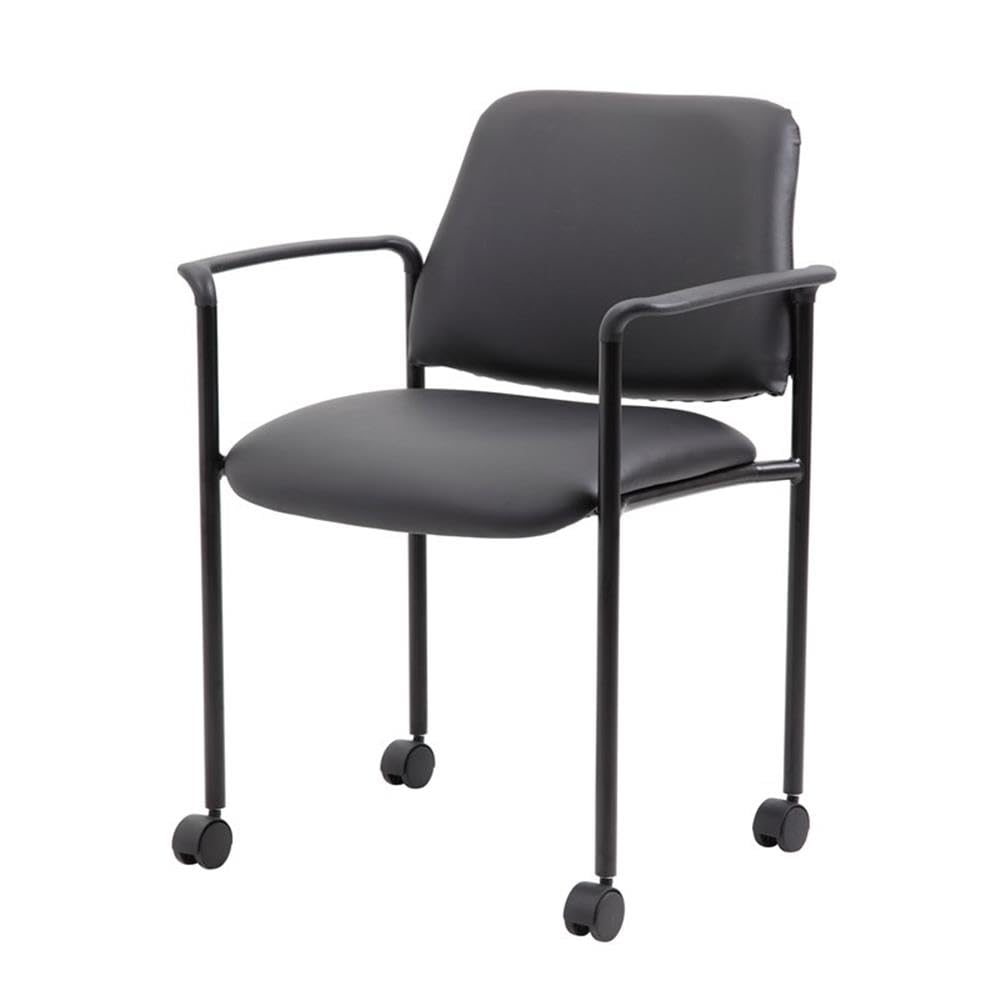 Boss Office Products Black Boss Office Square Back Diamond Stacking Chair W/Arm Caressoft
