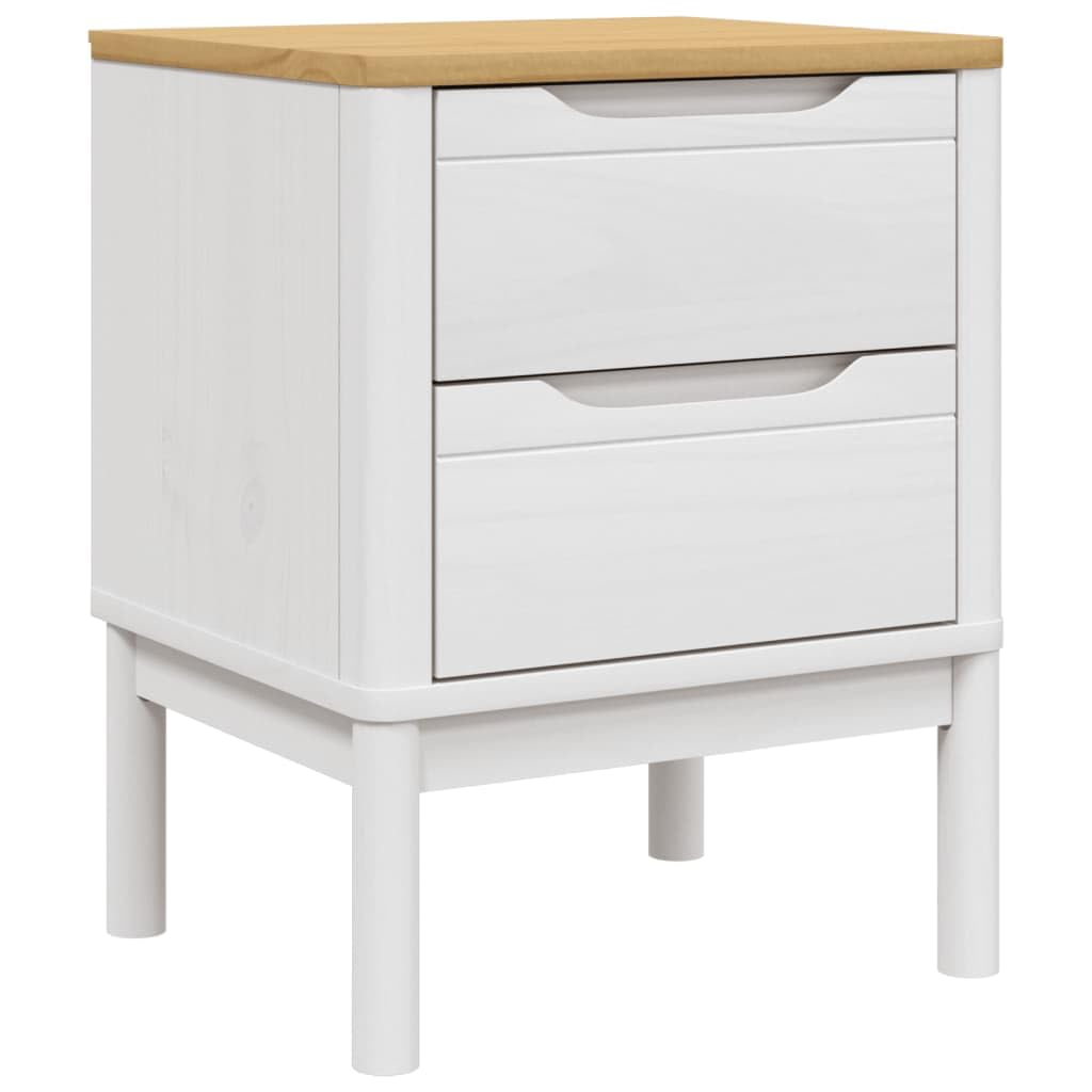 vidaXL Floro White Bedside Cabinet - Solid Pine Wood Nightstand with 2 Drawers - Elegant Wooden Legs - Bedroom Storage Table - 17.7&quot;x15.4&quot;x22.4&quot;