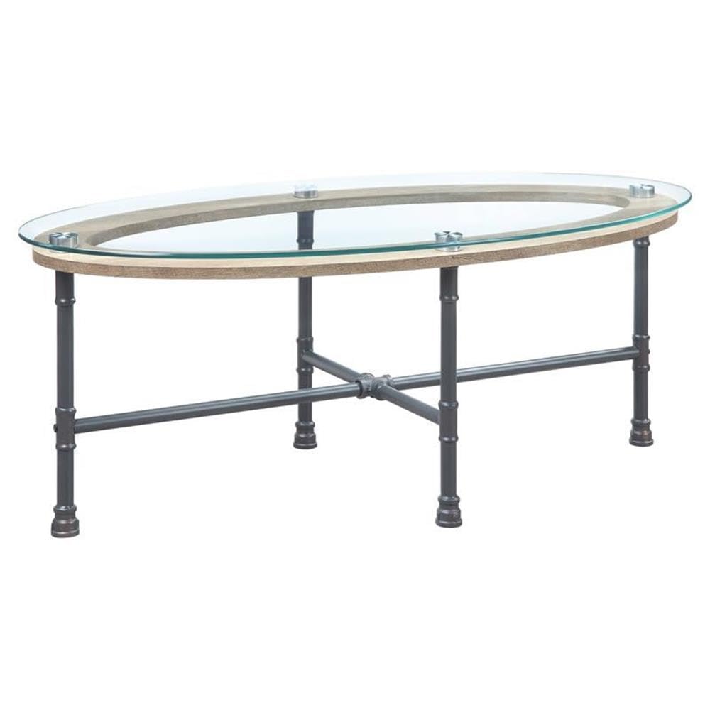 Acme Brantley Pipe Style Oval Glass Top Coffee Table