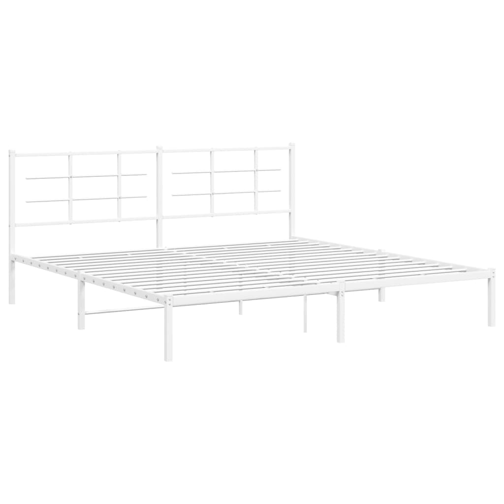 vidaXL White Metal King Bed Frame with Headboard - Powder-Coated Steel Bedroom Furniture - 81.5x78x35.4 Inches - Under-Bed Storage Space
