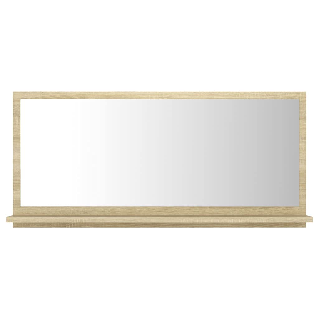 vidaXL Sonoma Oak Bathroom Mirror with Shelf - Modern Style, Engineered Wood and Acrylic, Easy to Clean, 31.5&quot;x4.1&quot;x14.6&quot; Dimension