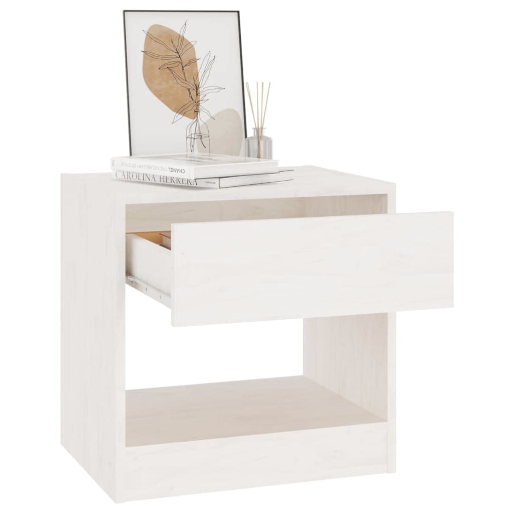 vidaXL Bedside Cabinet White 15.7&quot;x12.2&quot;x15.7&quot; Solid Wood Pine