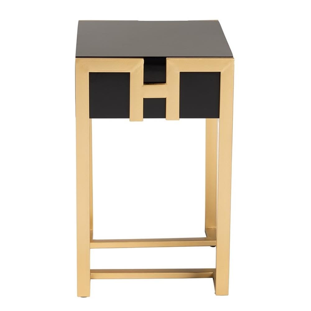 Baxton Studio Luna Contemporary Glam And Luxe Black Finished Wood And Gold Metal End Table Black/Wood/Metal