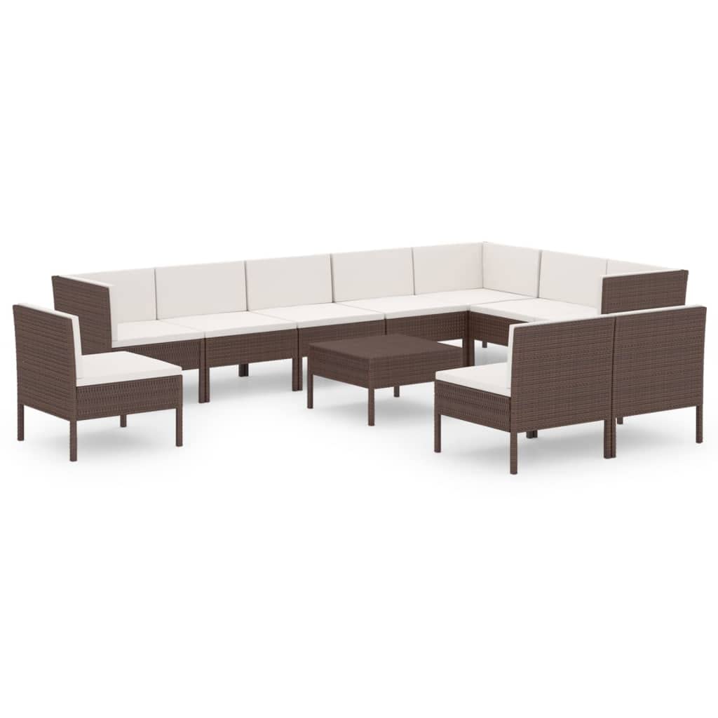 vidaXL Garden Lounge Set 11 Piece, Sectional Sofa for Outdoor, Couch with Cushions, Patio Lounge Set, Farmhouse Modern, Poly Rattan Brown