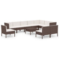 vidaXL Garden Lounge Set 11 Piece, Sectional Sofa for Outdoor, Couch with Cushions, Patio Lounge Set, Farmhouse Modern, Poly Rattan Brown