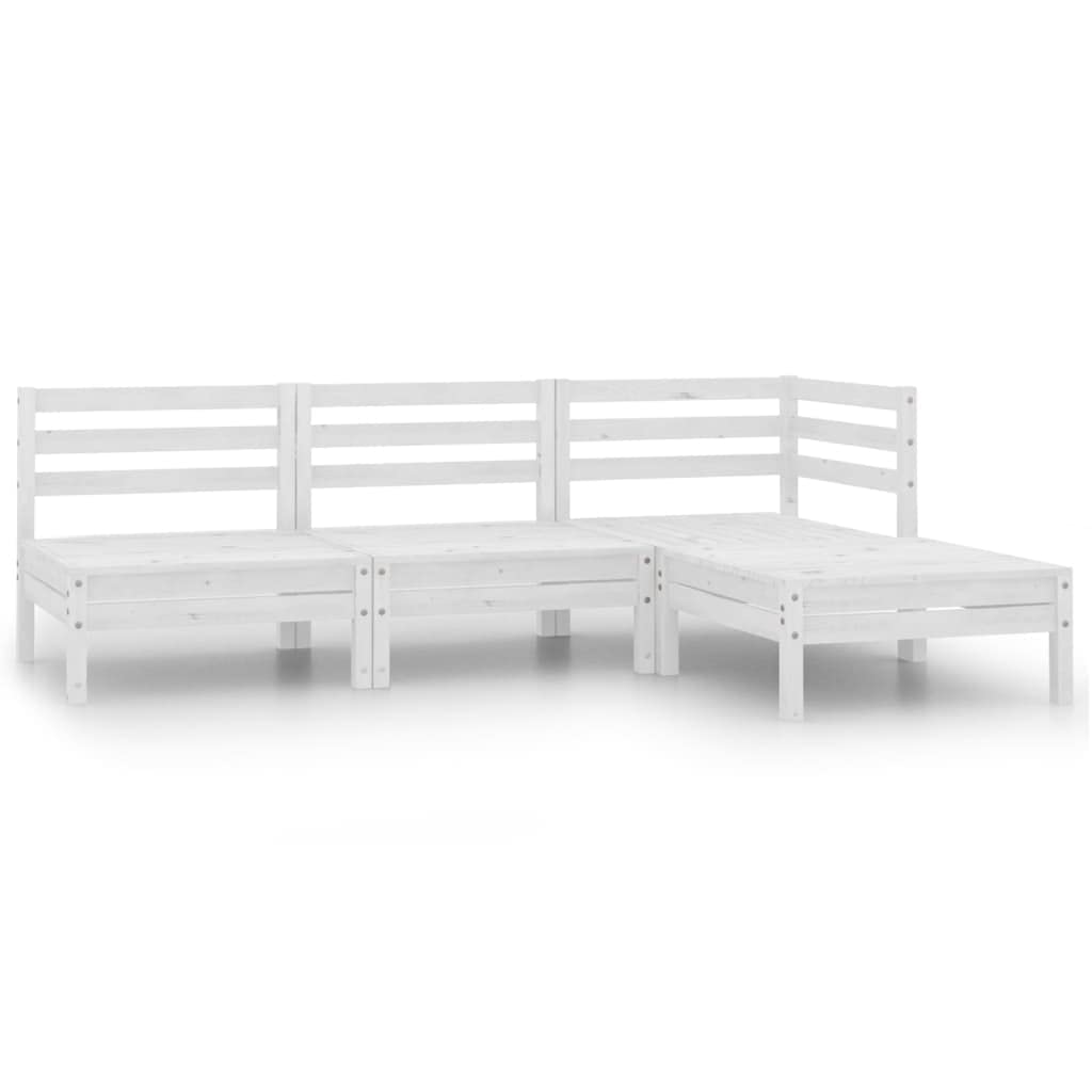 Vidaxl Solid Pinewood 4 Piece Patio Lounge Set - White, Scandinavian Design With Modular Setup, Weather Resistant Outdoor Furniture