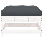 vidaXL Solid Wood Pine Patio Footstool with Cushion - White - Modular Garden Lounge Set Element - Sturdy Outdoor Furniture - Comfortable Seating Solution