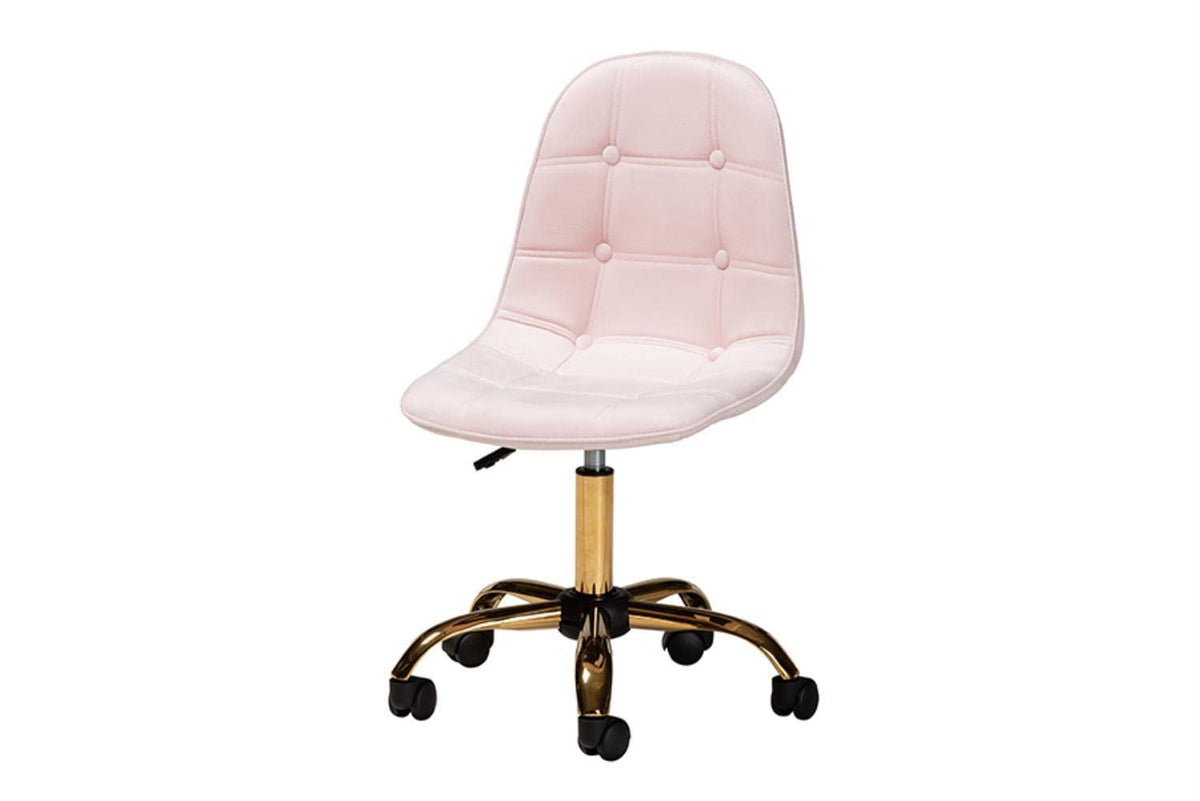 Baxton Studio Kabira Pink Velvet Fabric And Gold Metal Swivel Office Chair