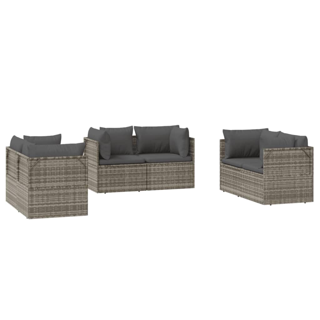 Vidaxl Patio Furniture 6 Pcs, Outdoor Sofa Sectional Couch For Porch Deck Lawn Garden, Modular Sofa With Cushion, Patio Set, Gray Poly Rattan