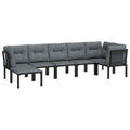 vidaXL Patio Lounge Set 7 Piece, Sectional Sofa Set with Cushions, Conversation Set with Outdoor Footstool, Modern Style, Black and Gray Poly Rattan