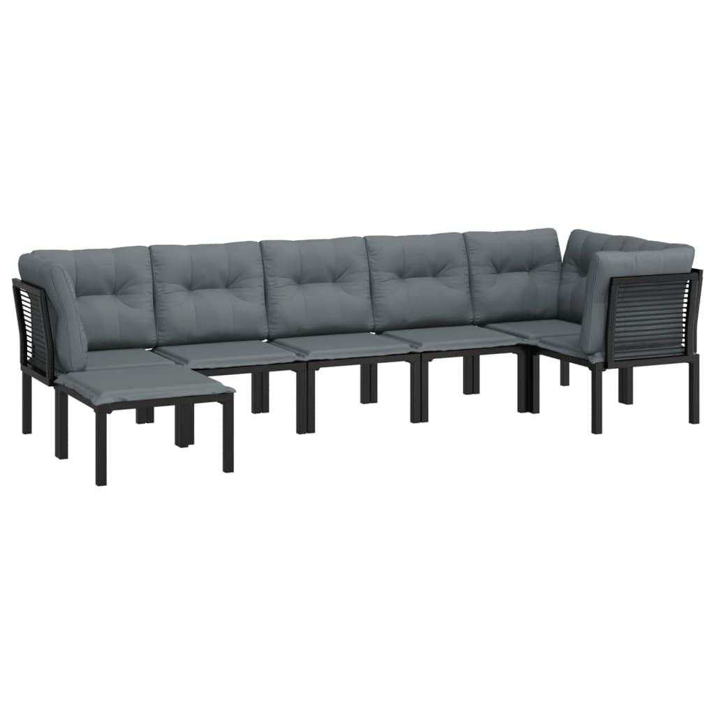vidaXL Patio Lounge Set 7 Piece, Sectional Sofa Set with Cushions, Conversation Set with Outdoor Footstool, Modern Style, Black and Gray Poly Rattan