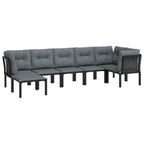 vidaXL Patio Lounge Set 7 Piece, Sectional Sofa Set with Cushions, Conversation Set with Outdoor Footstool, Modern Style, Black and Gray Poly Rattan