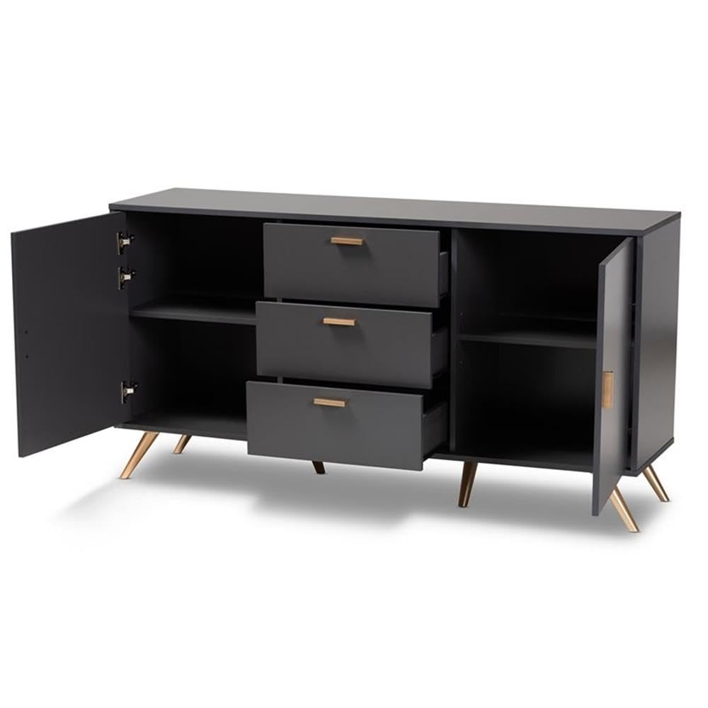 Baxton Studio Kelson Dark Grey and Gold Finished Wood 2-Door Sideboard Buffet