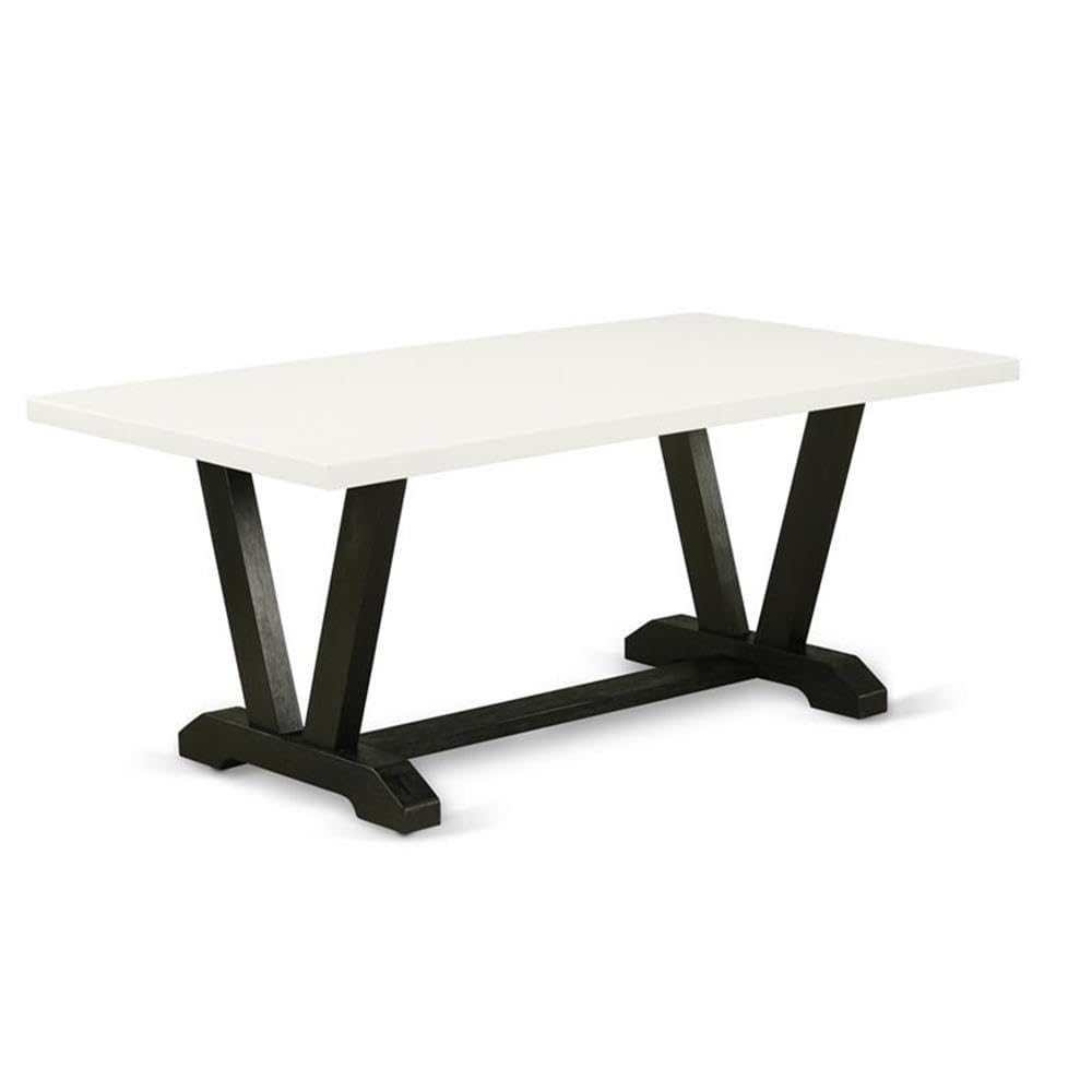 East West Furniture V627VE650-6 6 Piece Dining Table Set Contains a Rectangle Wooden Table with V-Legs and 4 Dark Gotham Linen Fabric Parson Chairs with a Bench, 40x72 Inch, Multi-Color