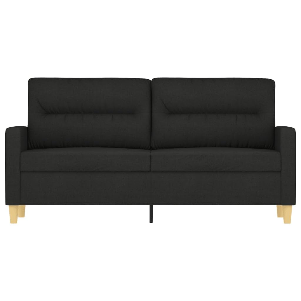 vidaXL 2-Seater Sofa – Stylish Black Fabric Couch with Metal Frame and Wide 55.1” Seating Space – Comfortable Modern Sofa for Living Room, Lounge, or Office