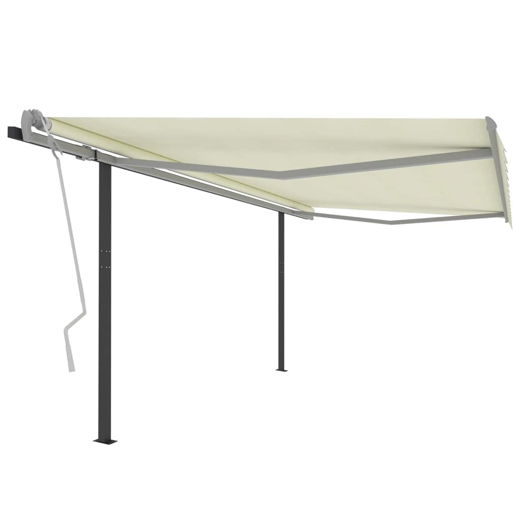 vidaXL Manual Retractable Awning with Posts Indoor Home Outdoor Garden Patio Terrace Backyard Lawn Window Door Folding Manual Arm Awning Cream