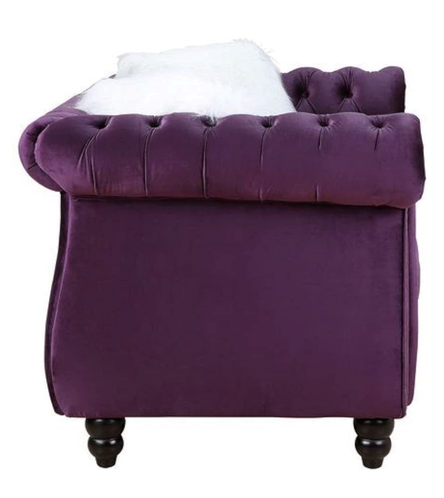 Acme Thotton Loveseat with 2 Pillows in Purple Velvet