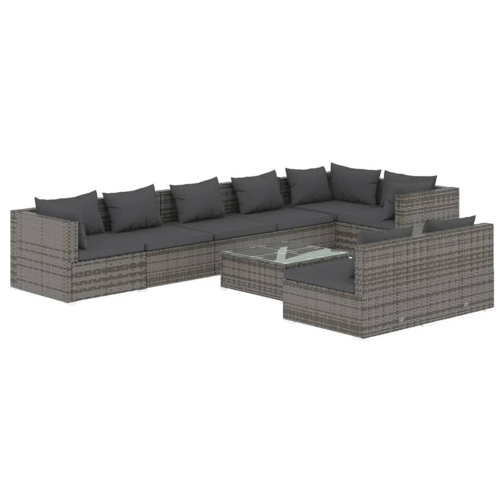 vidaXL Patio Lounge Set 9 Piece, Patio Furniture Set for Outdoor Garden, Sectional Sofa with Cushions, Corner Sofa, Gray Poly Rattan