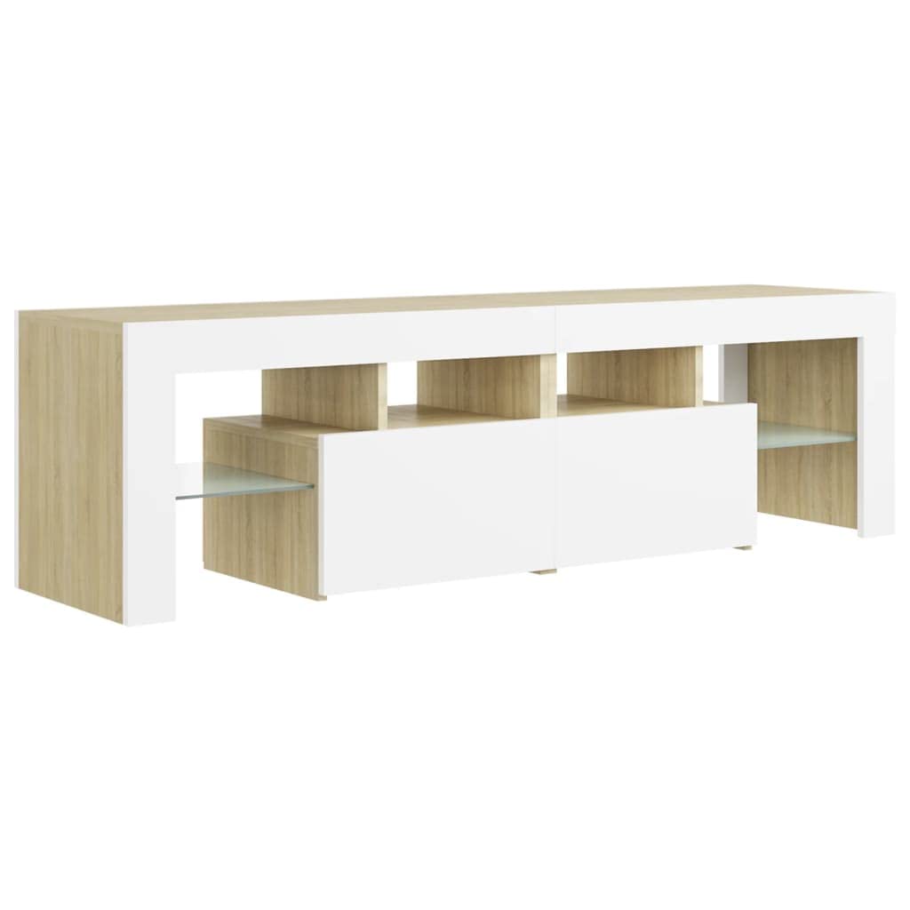 TV Cabinet with LED Lights White 55.1&quot;x13.8&quot;x15.7&quot;